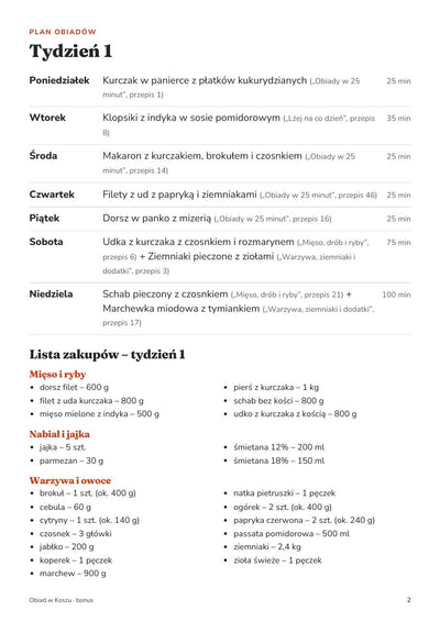 4 tygodnie obiadów z gotowymi listami zakupów