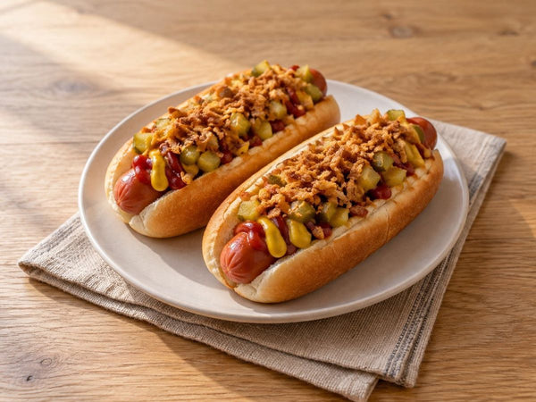 Hot dogi z prażoną cebulką – zdjęcie poglądowe (AI)