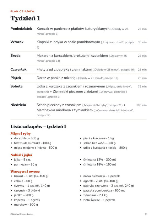 Plan obiadów i lista zakupów